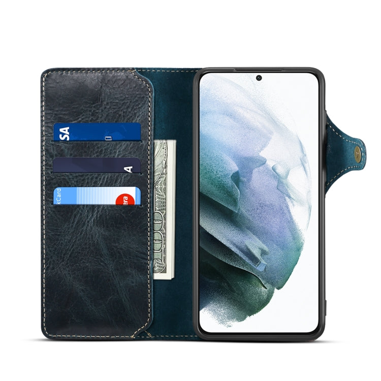 For Samsung Galaxy S23 5G Denior Oil Wax Cowhide Magnetic Button Leather Phone Case(Dark Blue) - Galaxy S23 5G Cases by Denior | Online Shopping UK | buy2fix