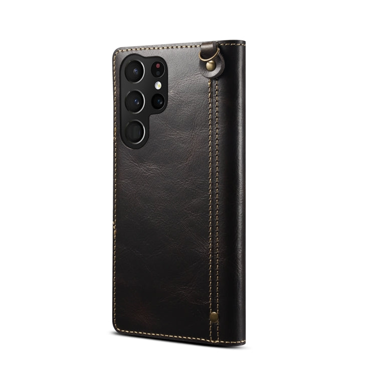 For Samsung Galaxy S23 Ultra 5G Denior Oil Wax Cowhide Magnetic Button Leather Phone Case(Black) - Galaxy S23 Ultra 5G Cases by Denior | Online Shopping UK | buy2fix