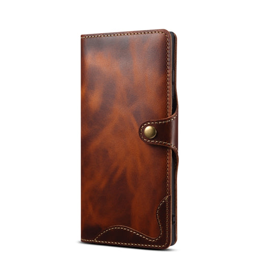 For Samsung Galaxy S23 Ultra 5G Denior Oil Wax Cowhide Magnetic Button Leather Phone Case(Brown) - Galaxy S23 Ultra 5G Cases by Denior | Online Shopping UK | buy2fix