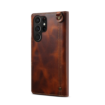 For Samsung Galaxy S23 Ultra 5G Denior Oil Wax Cowhide Magnetic Button Leather Phone Case(Brown) - Galaxy S23 Ultra 5G Cases by Denior | Online Shopping UK | buy2fix