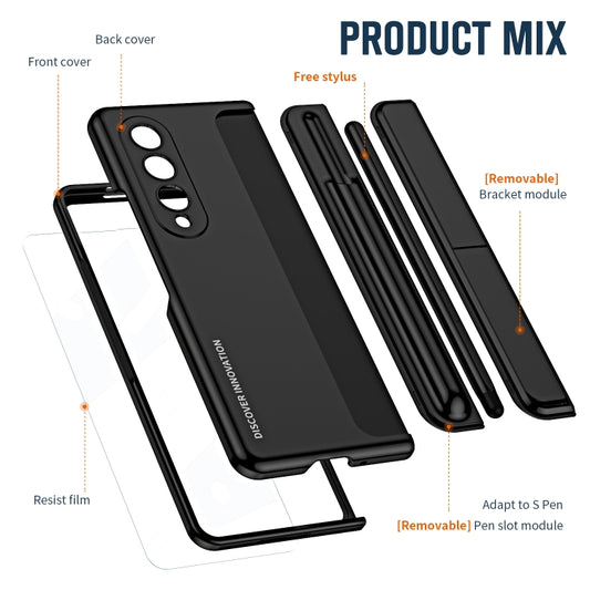 For Samsung Galaxy Z Fold4 2 in 1 Detachable PC Folding Phone Case with Holder & Pen Slot(Black) - Galaxy Z Fold4 5G Cases by buy2fix | Online Shopping UK | buy2fix