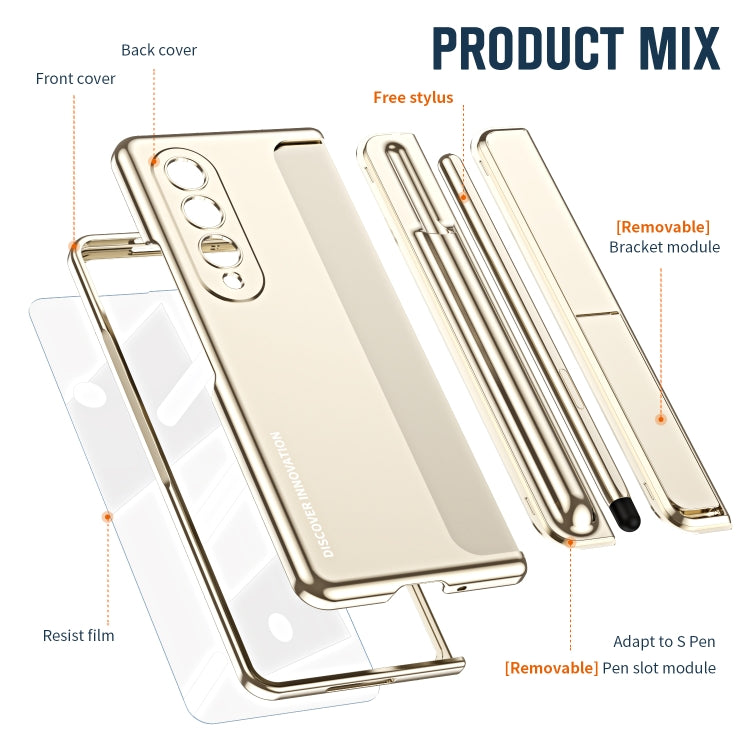 For Samsung Galaxy Z Fold4 2 in 1 Detachable PC Folding Phone Case with Holder & Pen Slot(Gold) - Galaxy Z Fold4 5G Cases by buy2fix | Online Shopping UK | buy2fix