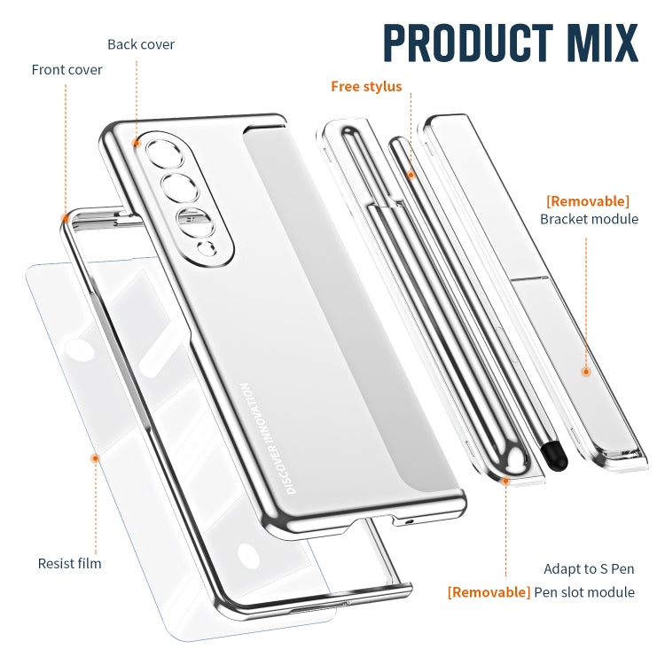 For Samsung Galaxy Z Fold4 2 in 1 Detachable PC Folding Phone Case with Holder & Pen Slot(Silver) - Galaxy Z Fold4 5G Cases by buy2fix | Online Shopping UK | buy2fix