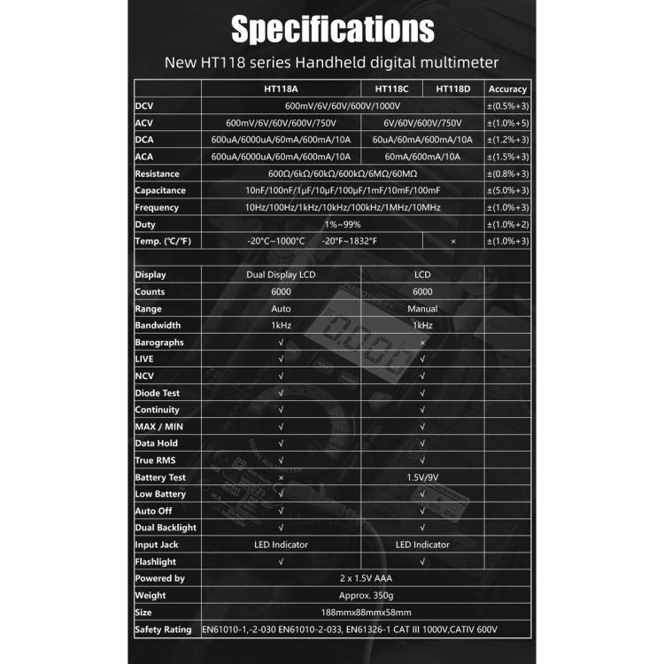 HABOTEST HT118D Portable High-precision Manual Digital Multimeter by HABOTEST