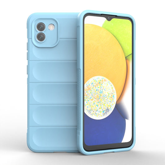 For Samsung Galaxy A03 Global Magic Shield TPU + Flannel Phone Case(Light Blue) by buy2fix