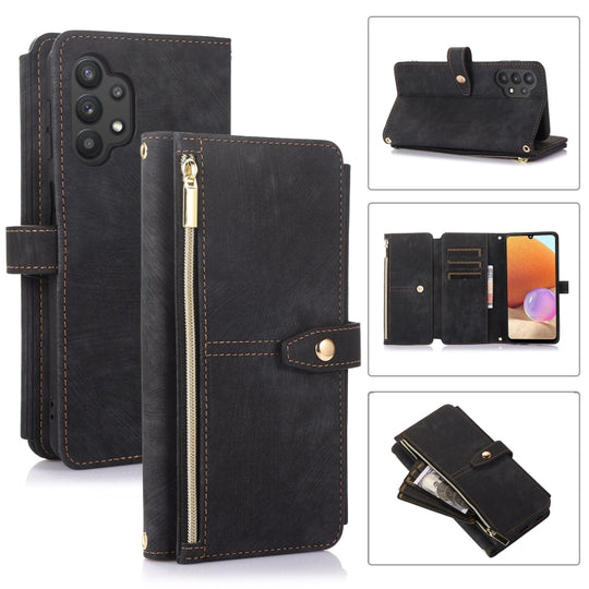 For Samsung Galaxy A32 4G Dream 9-Card Wallet Zipper Bag Leather Phone Case(Black)
