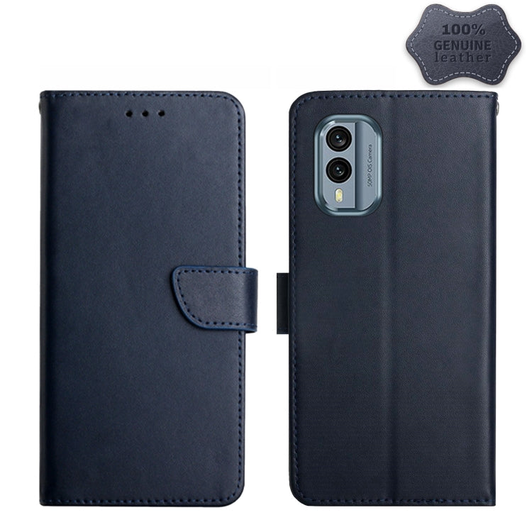 For Nokia X30 HT02 Genuine Leather Fingerprint-proof Flip Phone Case(Blue) - Nokia Cases by buy2fix | Online Shopping UK | buy2fix