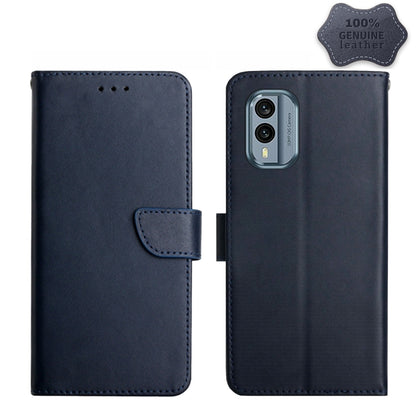 For Nokia X30 HT02 Genuine Leather Fingerprint-proof Flip Phone Case(Blue) - Nokia Cases by buy2fix | Online Shopping UK | buy2fix
