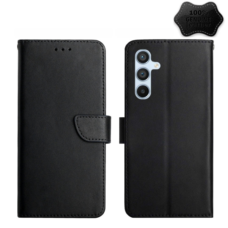 For Samsung Galaxy A34 5G HT02 Genuine Leather Fingerprint-proof Flip Phone Case(Black) - Galaxy Phone Cases by buy2fix | Online Shopping UK | buy2fix