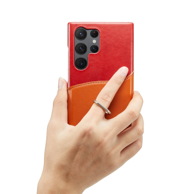 For Samsung Galaxy S23 Ultra 5G Fierre Shann Oil Wax Texture Genuine Leather Back Phone Case(Red) - Galaxy S23 Ultra 5G Cases by FIERRE SHANN | Online Shopping UK | buy2fix