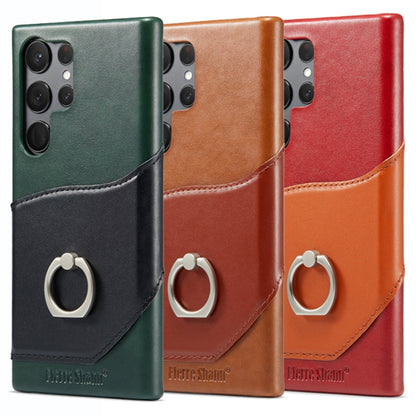 For Samsung Galaxy S23 Ultra 5G Fierre Shann Oil Wax Texture Genuine Leather Back Phone Case(Red) - Galaxy S23 Ultra 5G Cases by FIERRE SHANN | Online Shopping UK | buy2fix