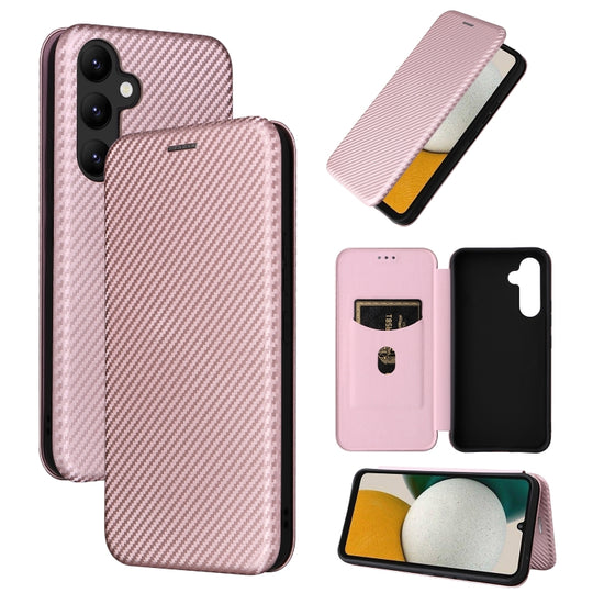 For Samsung Galaxy A34 5G Carbon Fiber Texture Flip Leather Phone Case(Pink)