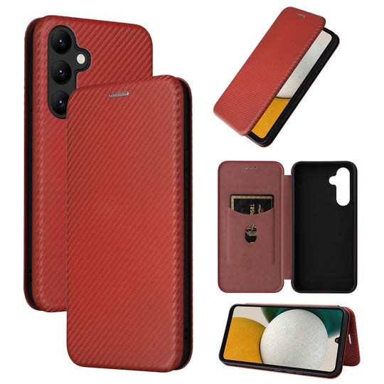 For Samsung Galaxy A34 5G Carbon Fiber Texture Flip Leather Phone Case(Brown)