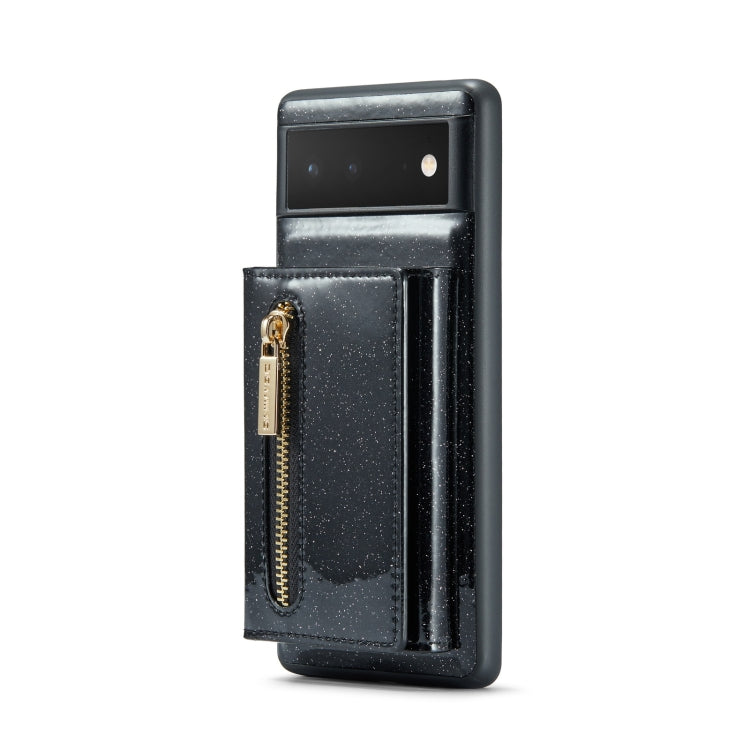 For Google Pixel 6a DG.MING M3 Series Glitter Powder Card Bag Leather Case(Black) by DG.MING
