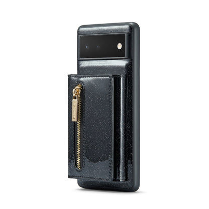 For Google Pixel 6a DG.MING M3 Series Glitter Powder Card Bag Leather Case(Black) by DG.MING