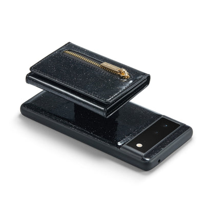 For Google Pixel 6a DG.MING M3 Series Glitter Powder Card Bag Leather Case(Black) by DG.MING