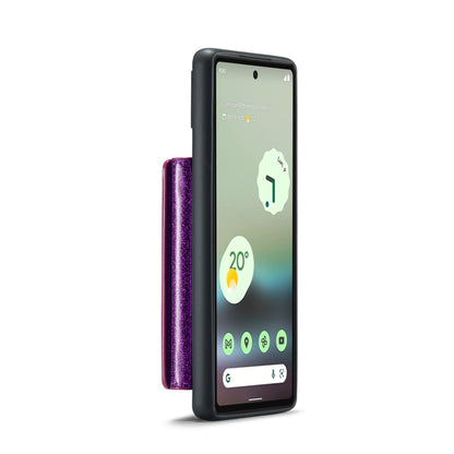 For Google Pixel 6a DG.MING M3 Series Glitter Powder Card Bag Leather Case(Dark Purple) by DG.MING