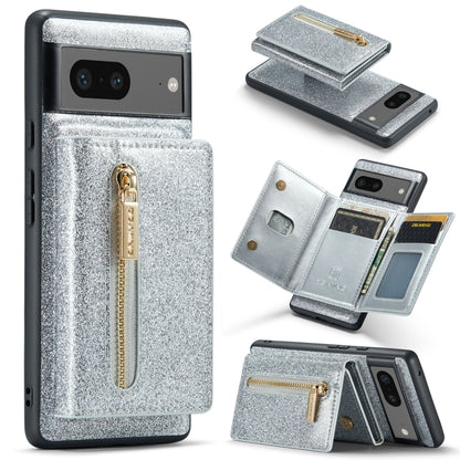 For Google Pixel 7 DG.MING M3 Series Glitter Powder Card Bag Leather Case(Silver) by DG.MING