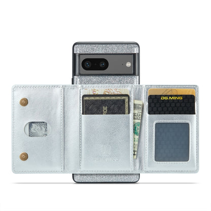 For Google Pixel 7 DG.MING M3 Series Glitter Powder Card Bag Leather Case(Silver) by DG.MING
