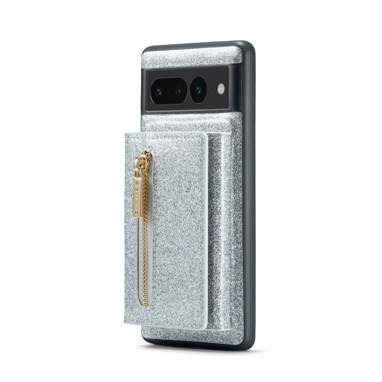 For Google Pixel 7 Pro DG.MING M3 Series Glitter Powder Card Bag Leather Case(Silver) by DG.MING