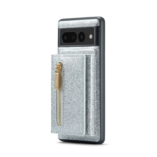 For Google Pixel 7 Pro DG.MING M3 Series Glitter Powder Card Bag Leather Case(Silver) by DG.MING