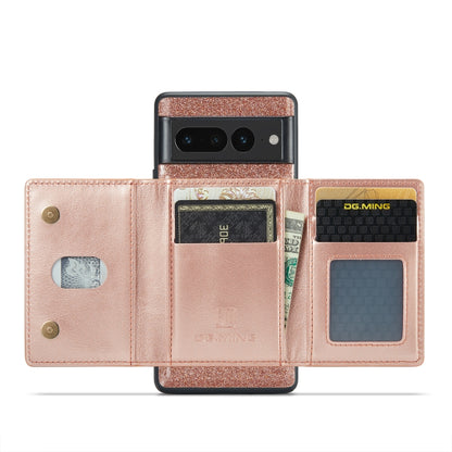 For Google Pixel 7 Pro DG.MING M3 Series Glitter Powder Card Bag Leather Case(Rose Gold) by DG.MING