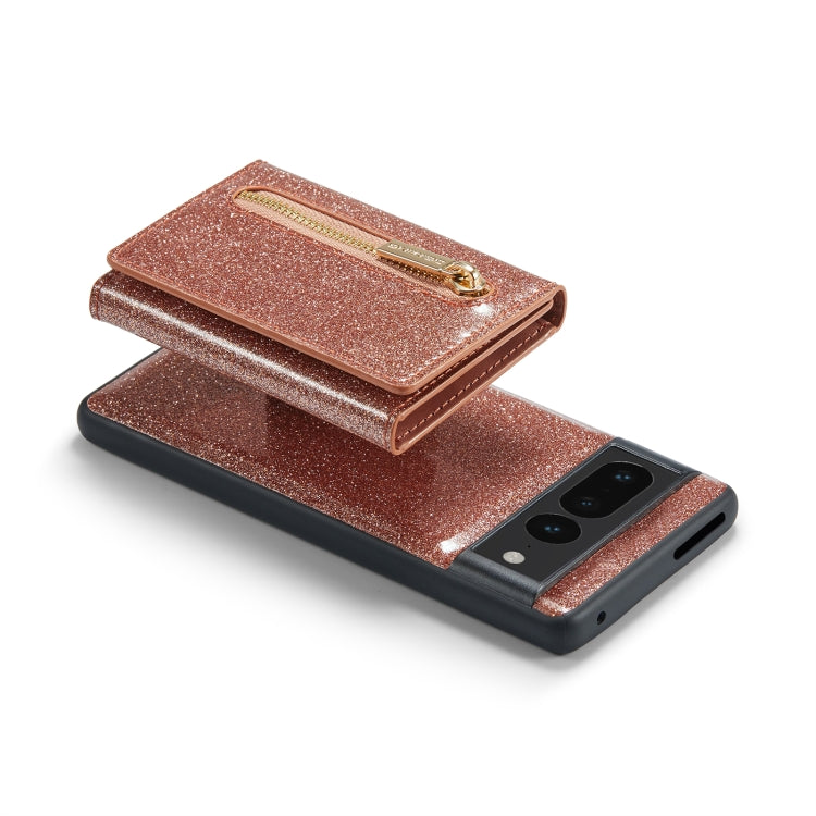 For Google Pixel 7 Pro DG.MING M3 Series Glitter Powder Card Bag Leather Case(Rose Gold) by DG.MING