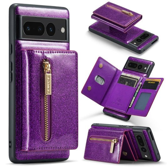 For Google Pixel 7 Pro DG.MING M3 Series Glitter Powder Card Bag Leather Case(Dark Purple) by DG.MING