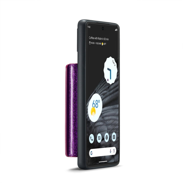 For Google Pixel 7 Pro DG.MING M3 Series Glitter Powder Card Bag Leather Case(Dark Purple) by DG.MING
