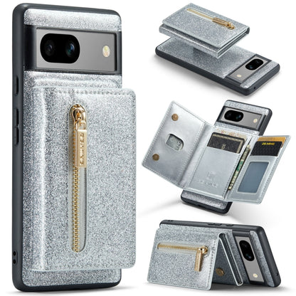 For Google Pixel 7A DG.MING M3 Series Glitter Powder Card Bag Leather Case(Silver) by DG.MING