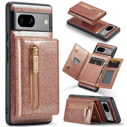 For Google Pixel 7A DG.MING M3 Series Glitter Powder Card Bag Leather Case(Rose Gold) by DG.MING