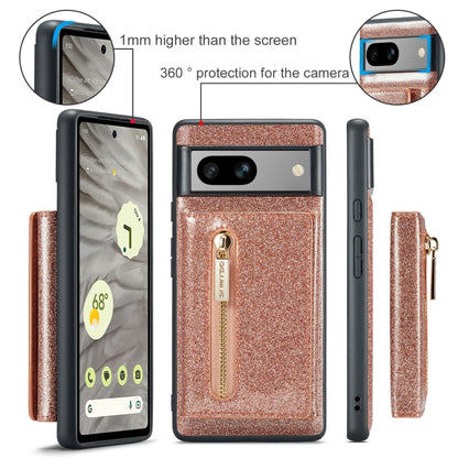 For Google Pixel 7A DG.MING M3 Series Glitter Powder Card Bag Leather Case(Rose Gold) by DG.MING