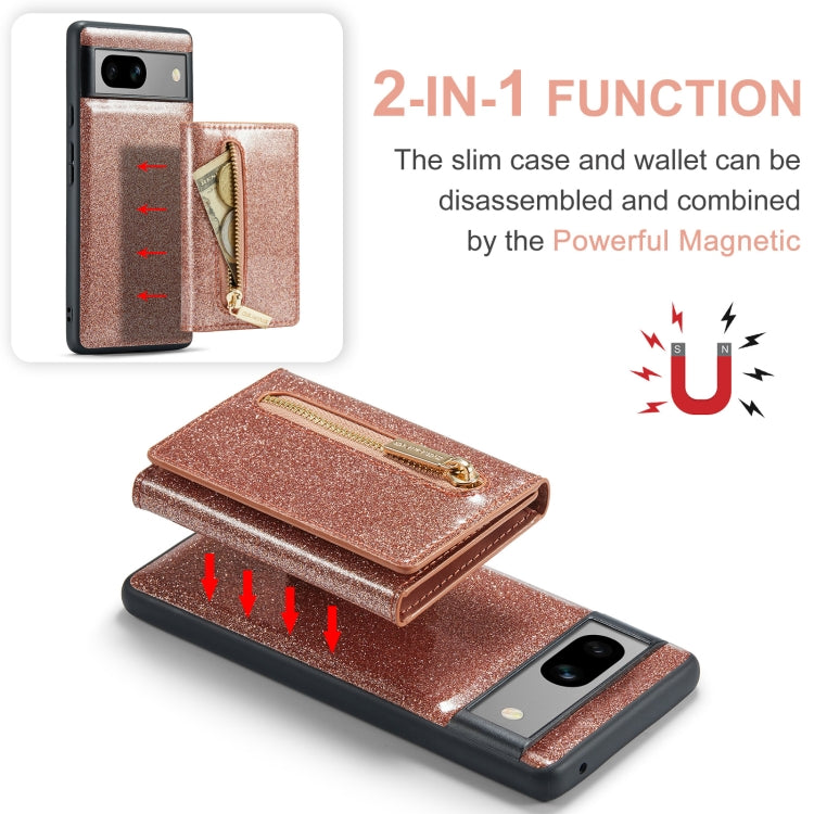 For Google Pixel 7A DG.MING M3 Series Glitter Powder Card Bag Leather Case(Rose Gold) by DG.MING