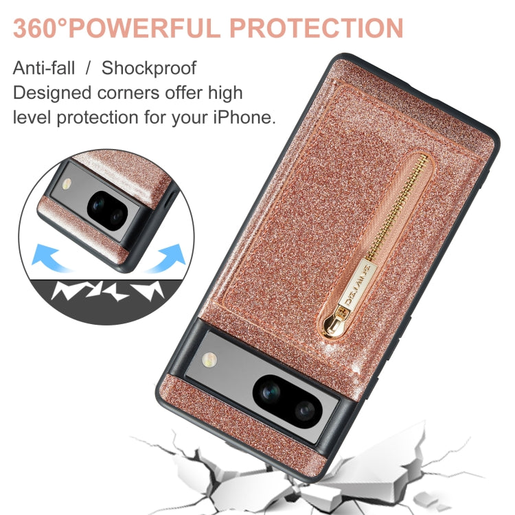 For Google Pixel 7A DG.MING M3 Series Glitter Powder Card Bag Leather Case(Rose Gold) by DG.MING