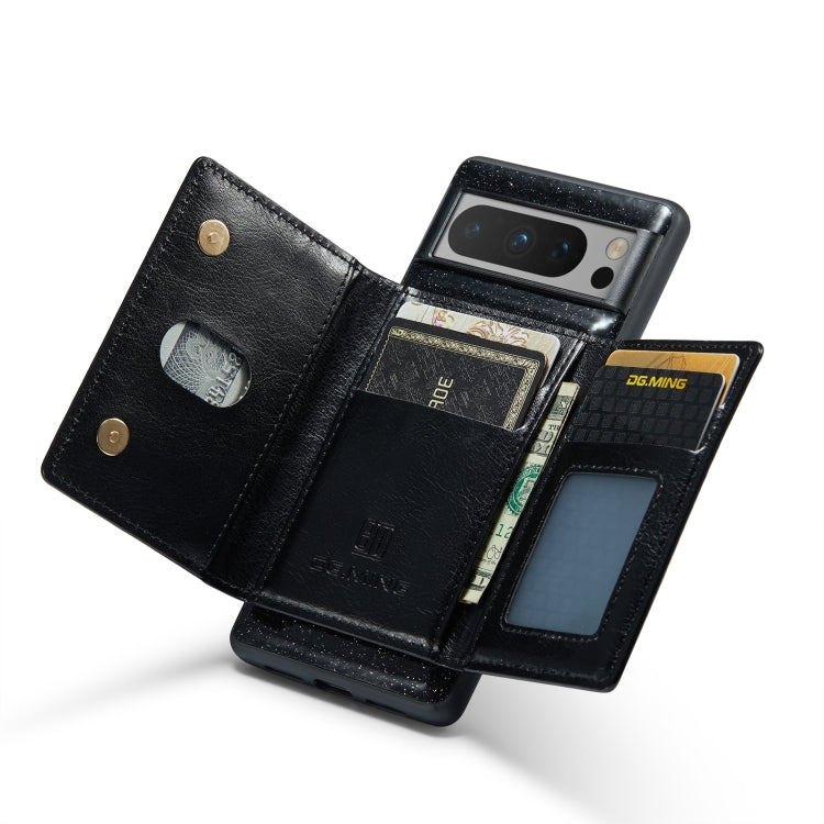 For Google Pixel 8 Pro DG.MING M3 Series Glitter Powder Card Bag Leather Case(Black) by DG.MING