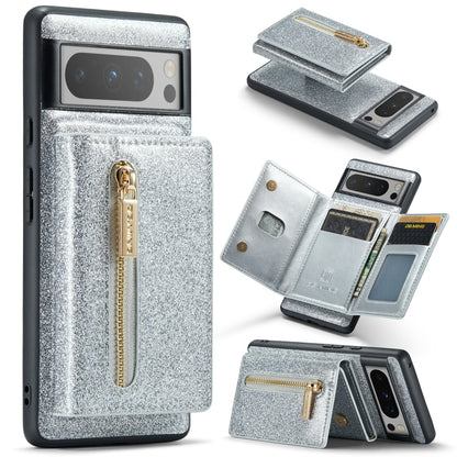 For Google Pixel 8 Pro DG.MING M3 Series Glitter Powder Card Bag Leather Case(Silver) by DG.MING