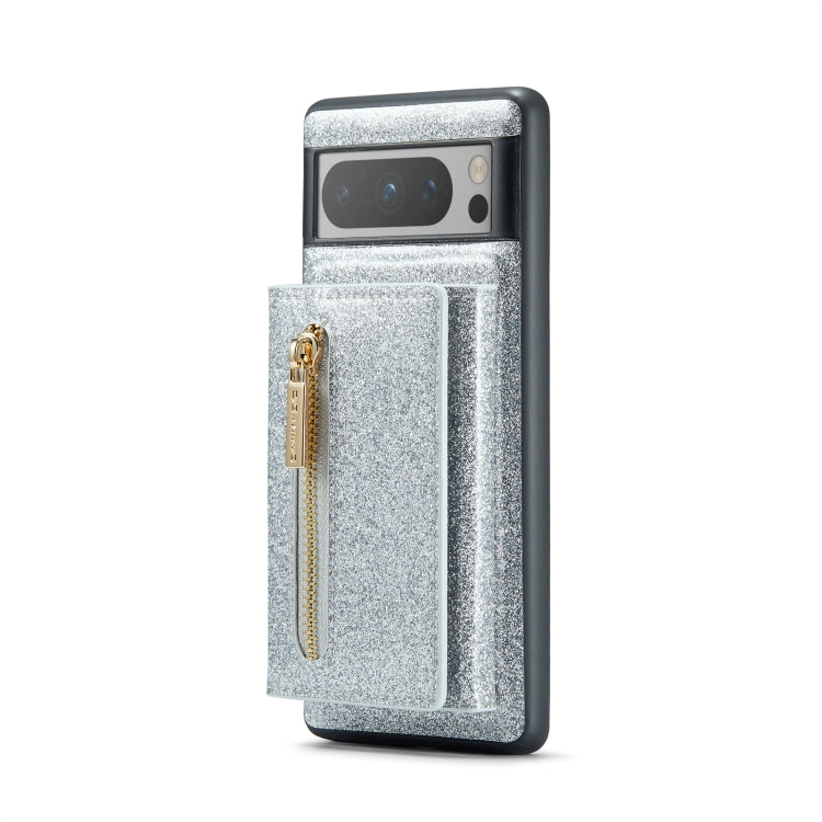 For Google Pixel 8 Pro DG.MING M3 Series Glitter Powder Card Bag Leather Case(Silver) by DG.MING