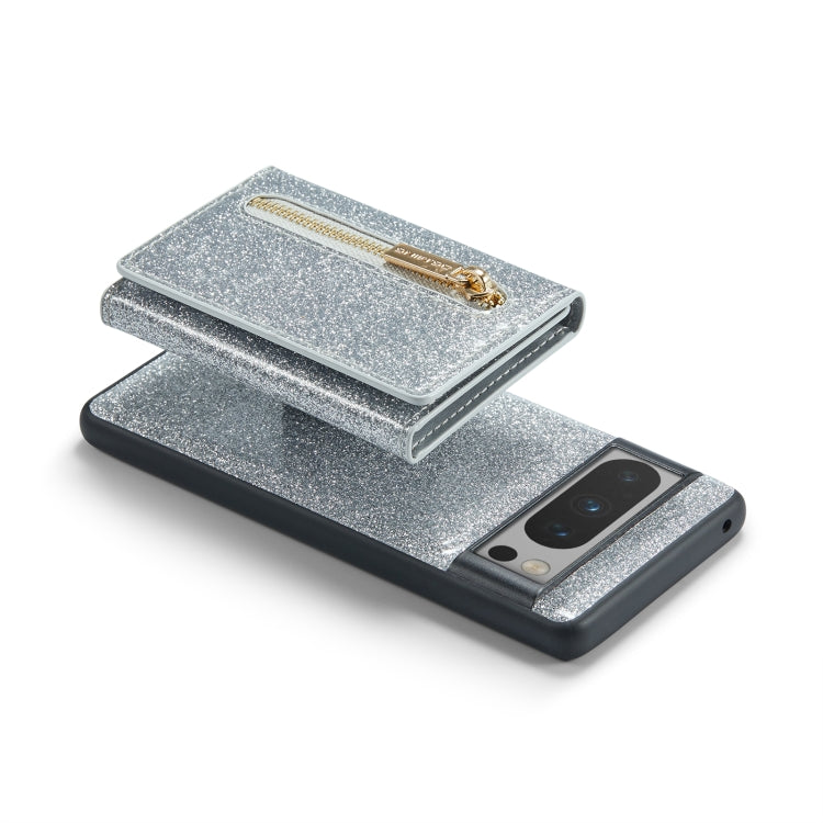 For Google Pixel 8 Pro DG.MING M3 Series Glitter Powder Card Bag Leather Case(Silver) by DG.MING