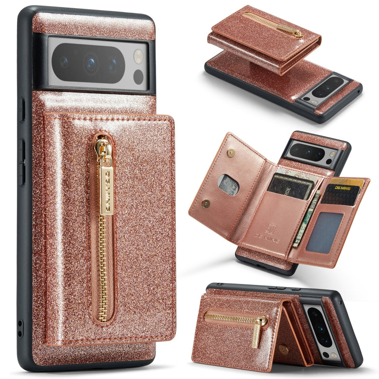 For Google Pixel 8 Pro DG.MING M3 Series Glitter Powder Card Bag Leather Case(Rose Gold) by DG.MING