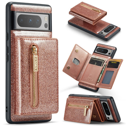 For Google Pixel 8 Pro DG.MING M3 Series Glitter Powder Card Bag Leather Case(Rose Gold) by DG.MING