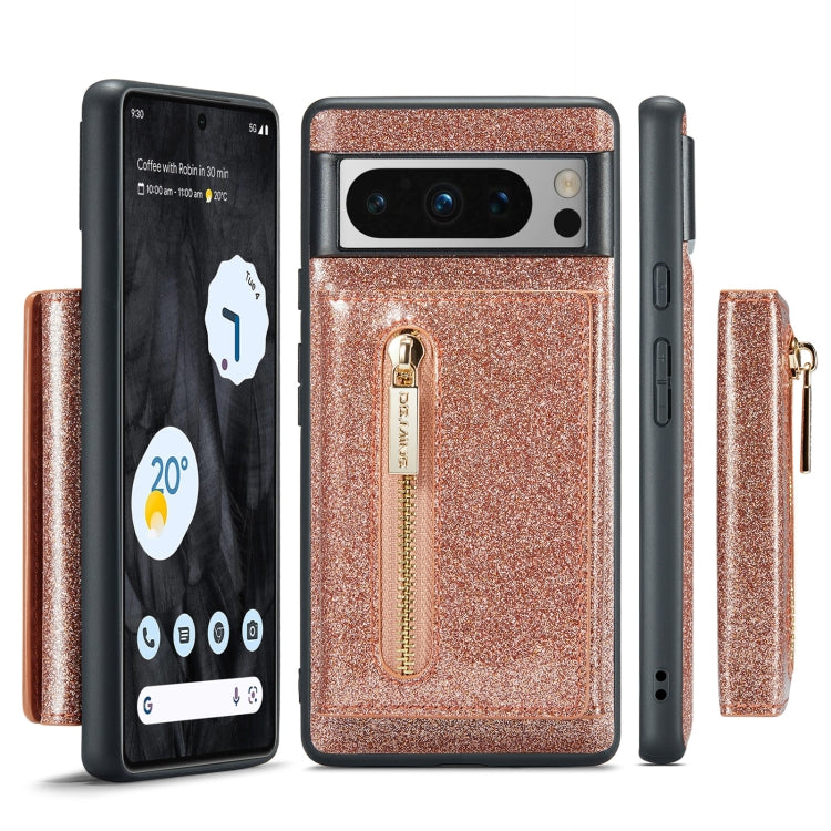 For Google Pixel 8 Pro DG.MING M3 Series Glitter Powder Card Bag Leather Case(Rose Gold) by DG.MING