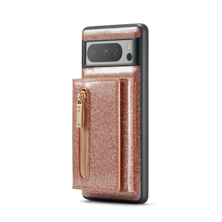 For Google Pixel 8 Pro DG.MING M3 Series Glitter Powder Card Bag Leather Case(Rose Gold) by DG.MING