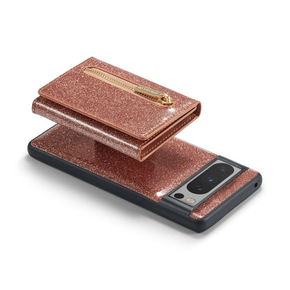For Google Pixel 8 Pro DG.MING M3 Series Glitter Powder Card Bag Leather Case(Rose Gold) by DG.MING
