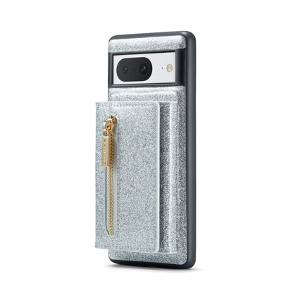 For Google Pixel 8 DG.MING M3 Series Glitter Powder Card Bag Leather Case(Silver) by DG.MING