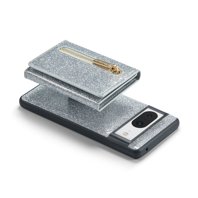 For Google Pixel 8 DG.MING M3 Series Glitter Powder Card Bag Leather Case(Silver) by DG.MING
