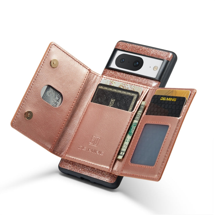 For Google Pixel 8 DG.MING M3 Series Glitter Powder Card Bag Leather Case(Rose Gold) by DG.MING