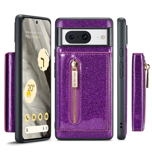 For Google Pixel 8 DG.MING M3 Series Glitter Powder Card Bag Leather Case(Dark Purple) by DG.MING