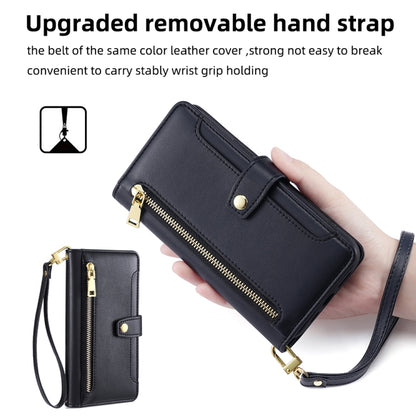 For iPhone 14 Plus Sheep Texture Cross-body Zipper Wallet Leather Phone Case(Black) - iPhone 14 Plus Cases by buy2fix | Online Shopping UK | buy2fix