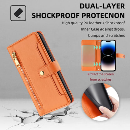 For iPhone 14 Pro Sheep Texture Cross-body Zipper Wallet Leather Phone Case(Orange) - iPhone 14 Pro Cases by buy2fix | Online Shopping UK | buy2fix