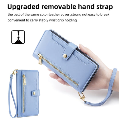 For iPhone 14 Pro Sheep Texture Cross-body Zipper Wallet Leather Phone Case(Blue) - iPhone 14 Pro Cases by buy2fix | Online Shopping UK | buy2fix